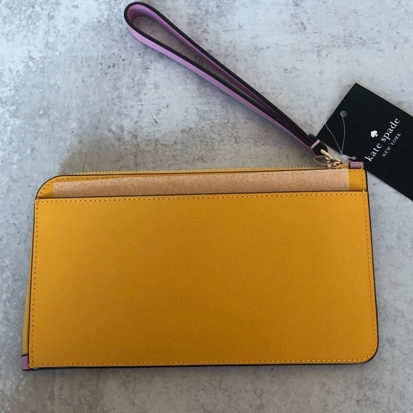 Kate Spade Medium L Zip Wristlet Lucy Bicolor Saffian Berry - Picture 3 of 13